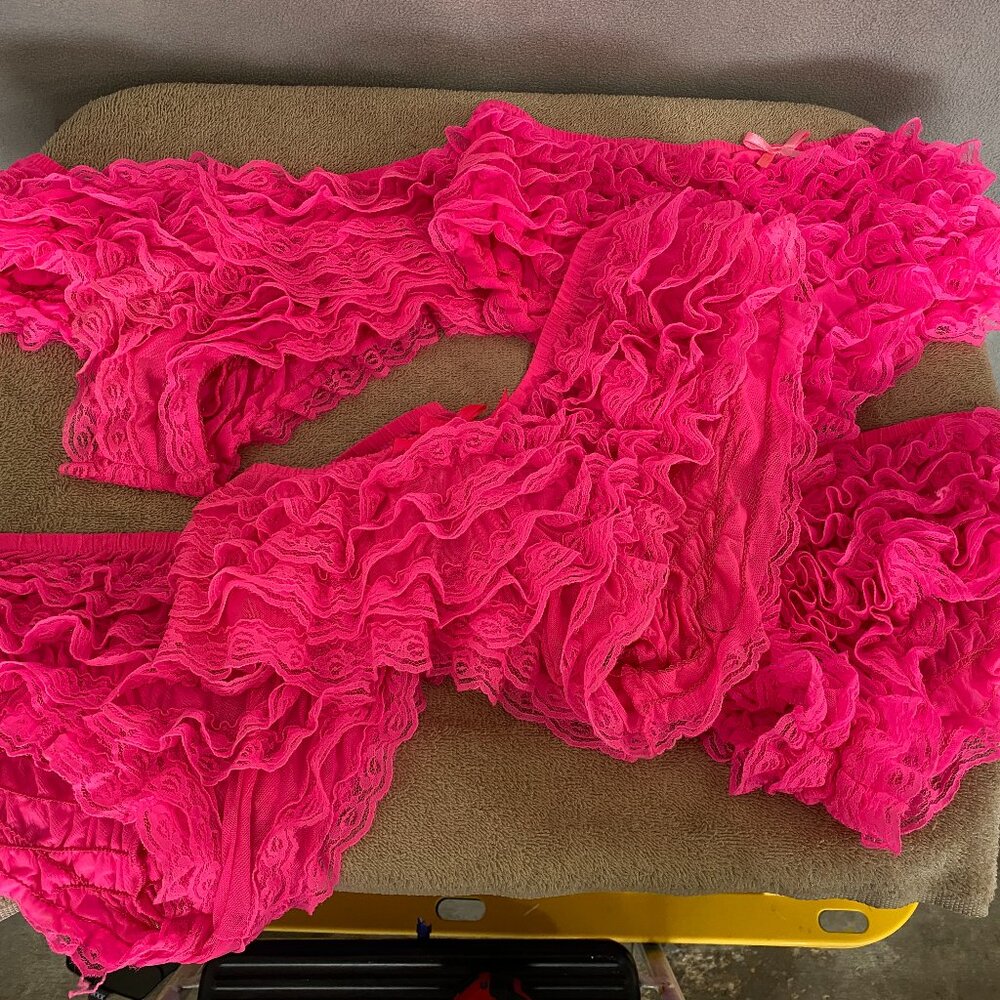 Raveware Lingerie Neon Pink Ruffle Lace Boyshort Panties One Size - Picture 2 of 4